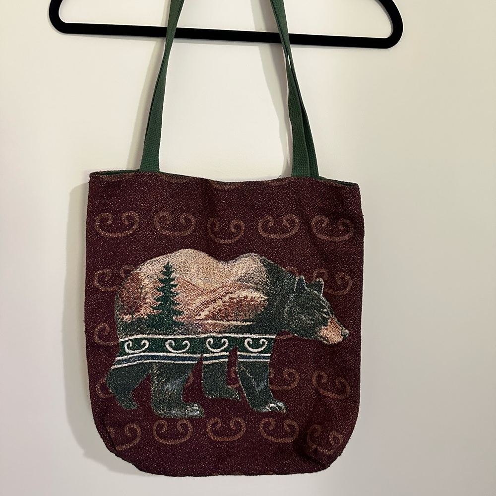 Bear Design Burgundy Tote Bag